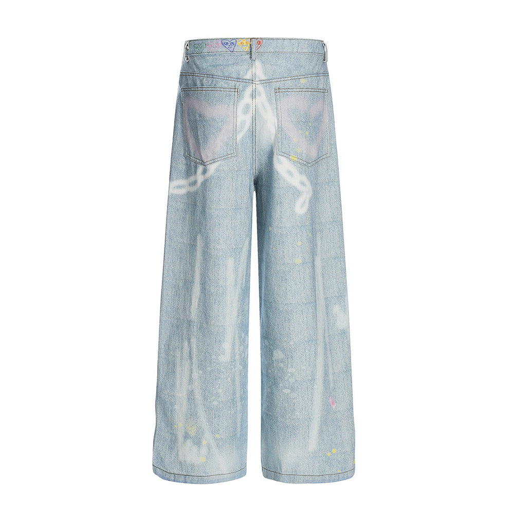 RICHSAINT Graffiti Wide-Leg Jeans – Ice Blue