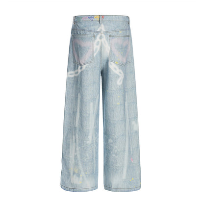 RICHSAINT Graffiti Wide-Leg Jeans – Ice Blue