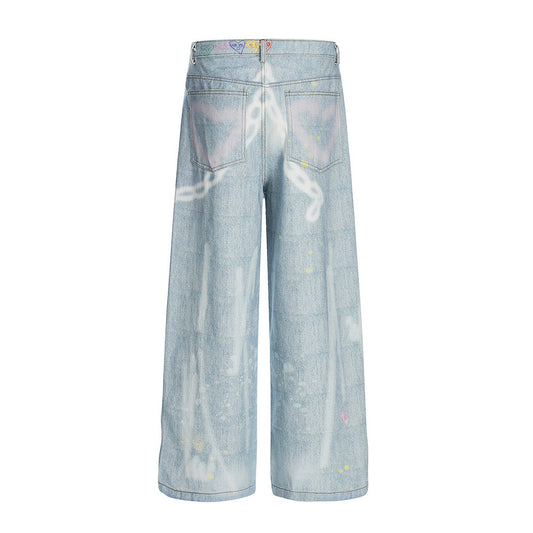 RICHSAINT Graffiti Wide-Leg Jeans – Ice Blue